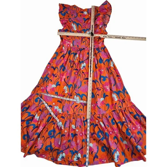 Sugarlips Floral Ruffle Maxi Dress Orange & Pink Small Cotton - Picture 5 of 5